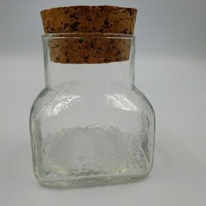 Vintage Round Square Clear Glass Jar With Cork Lid Textured Bottle Apothecary